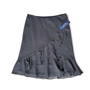 NWT Deadstock Chaps Black Polka Dot Flare Midi Skirt